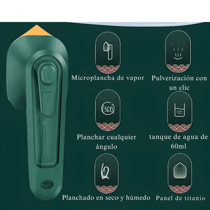 Plancha Para Ropa Mini Viajera Portátil Con Agua Y En Seco Color Verde